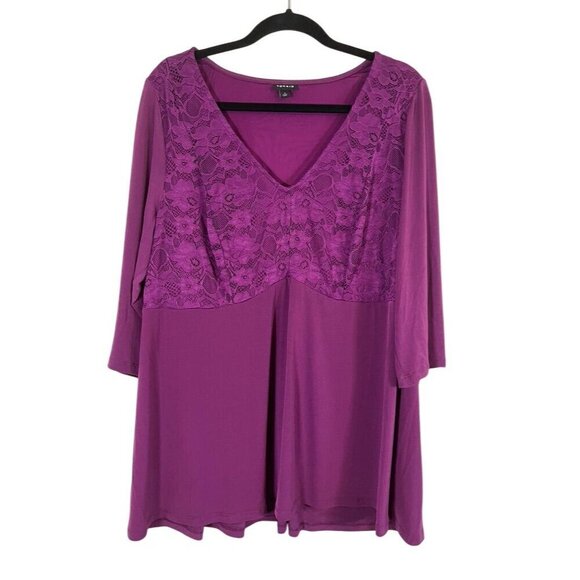 Torrid Floral Babydoll Top 2X Purple Lace Feminine Workwear Boho Western Chic - Picture 2 of 15